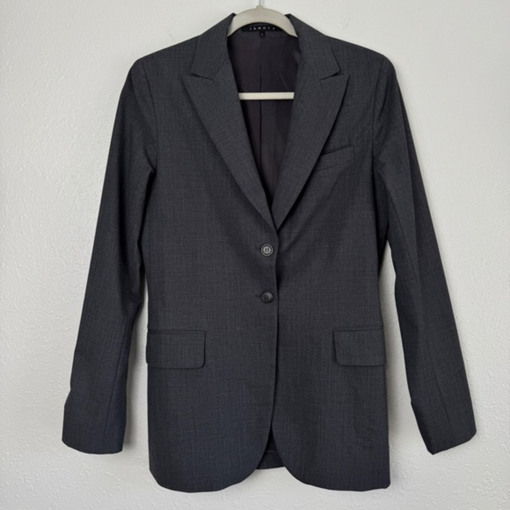 Theory heathered Charcoal Gray stretch Wool 2 Button Blazer Jacket m